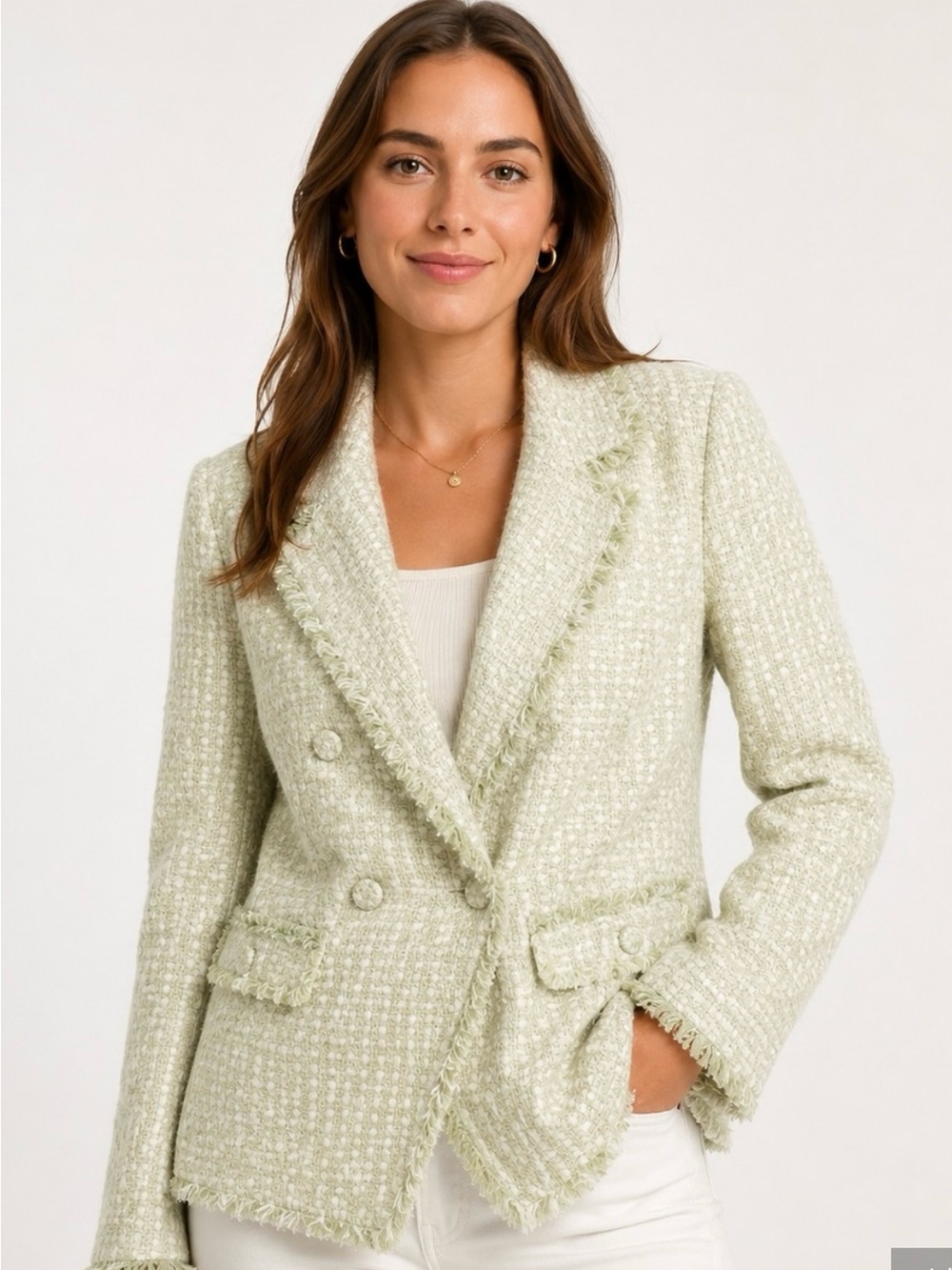 House of Harlow 1960 Sage Green Bouclé Blazer | Chic Tweed Jacket | Size M